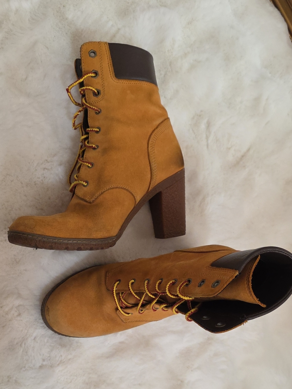 Timberland Wheat Suede Lace-Up Chunky Heel Boots
